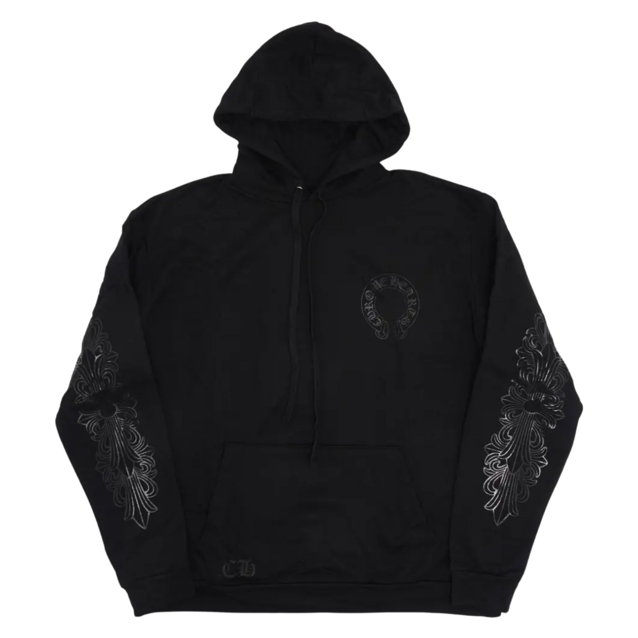 Chrome Hearts Horseshoe Floral Cross-Sleeve Hoodie Black Foil