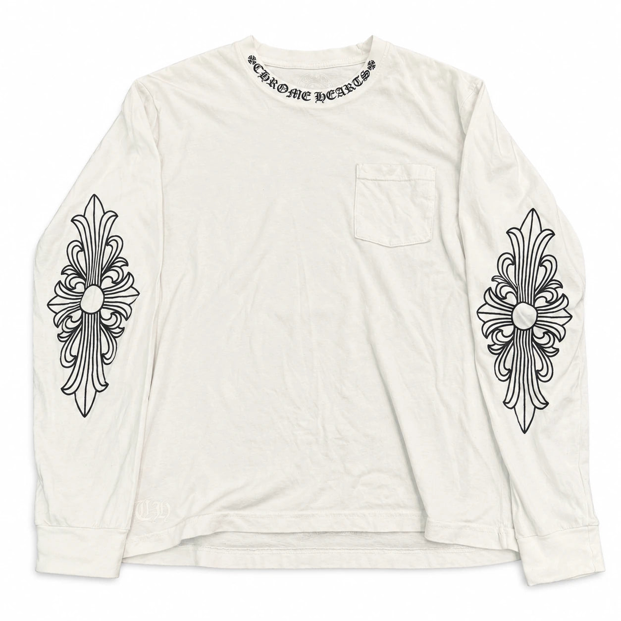 Pre-Owned Chrome Hearts Neck Logo Floral Cross L/S White