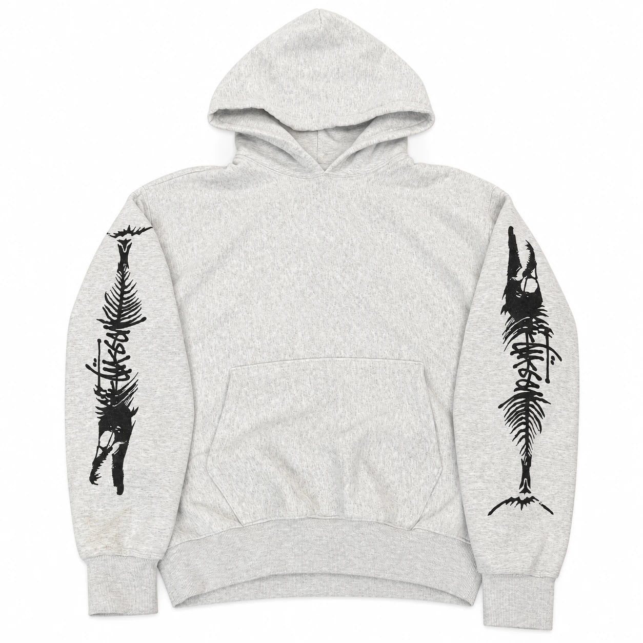 Pre-Owned Stussy Fish Skeleton Hoodie Grey