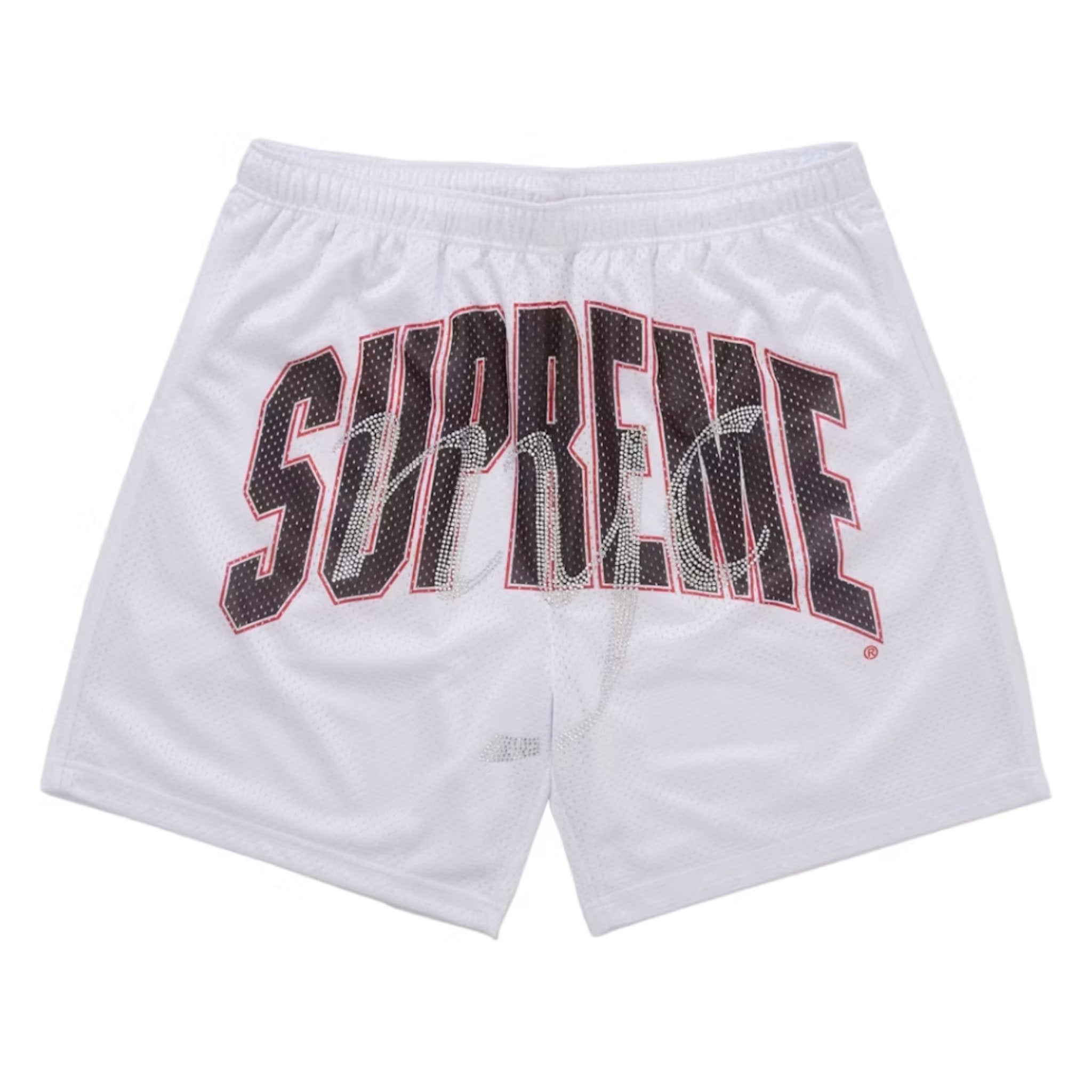 Supreme Rhinestone Mesh Short White